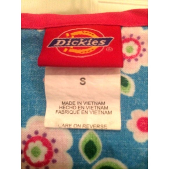 Dickies Scrub Top Breast Cancer Ribbon Cross Body V neck Tie Blue Pink - Picture 3 of 7